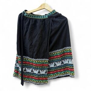 Colorful Embroidered Black Skirt